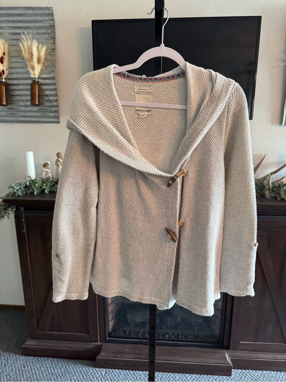 Cream Knit Shawl-Collar Sweater